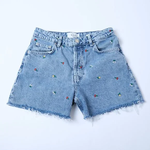 Rails Zuma Embroidered Flower Field Frayed Hem Denim Shorts Size 25 cottagecore - Picture 2 of 16